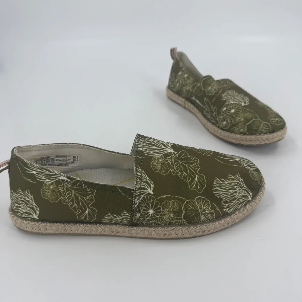 Vionic Beach Laguna Espadrille Flats Womens US 8 Green Botanical Print Slip On